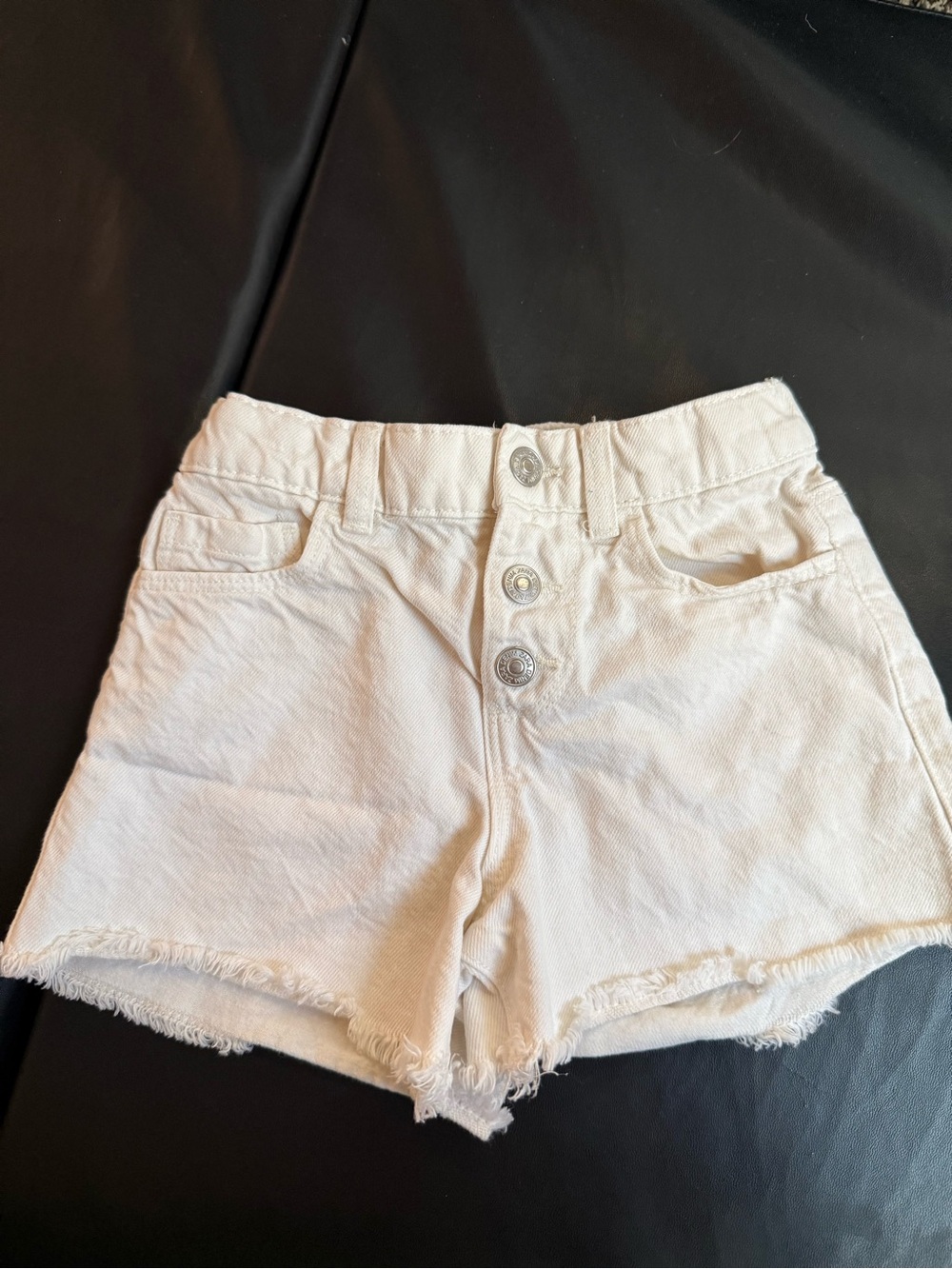 Zara Off-White High-Waist Button-Front Denim Shorts
